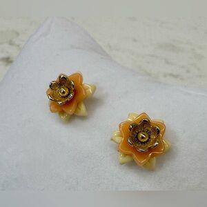 Vintage Avon Layered Flower Earrings ✨ Orange & Cream Floral Studs